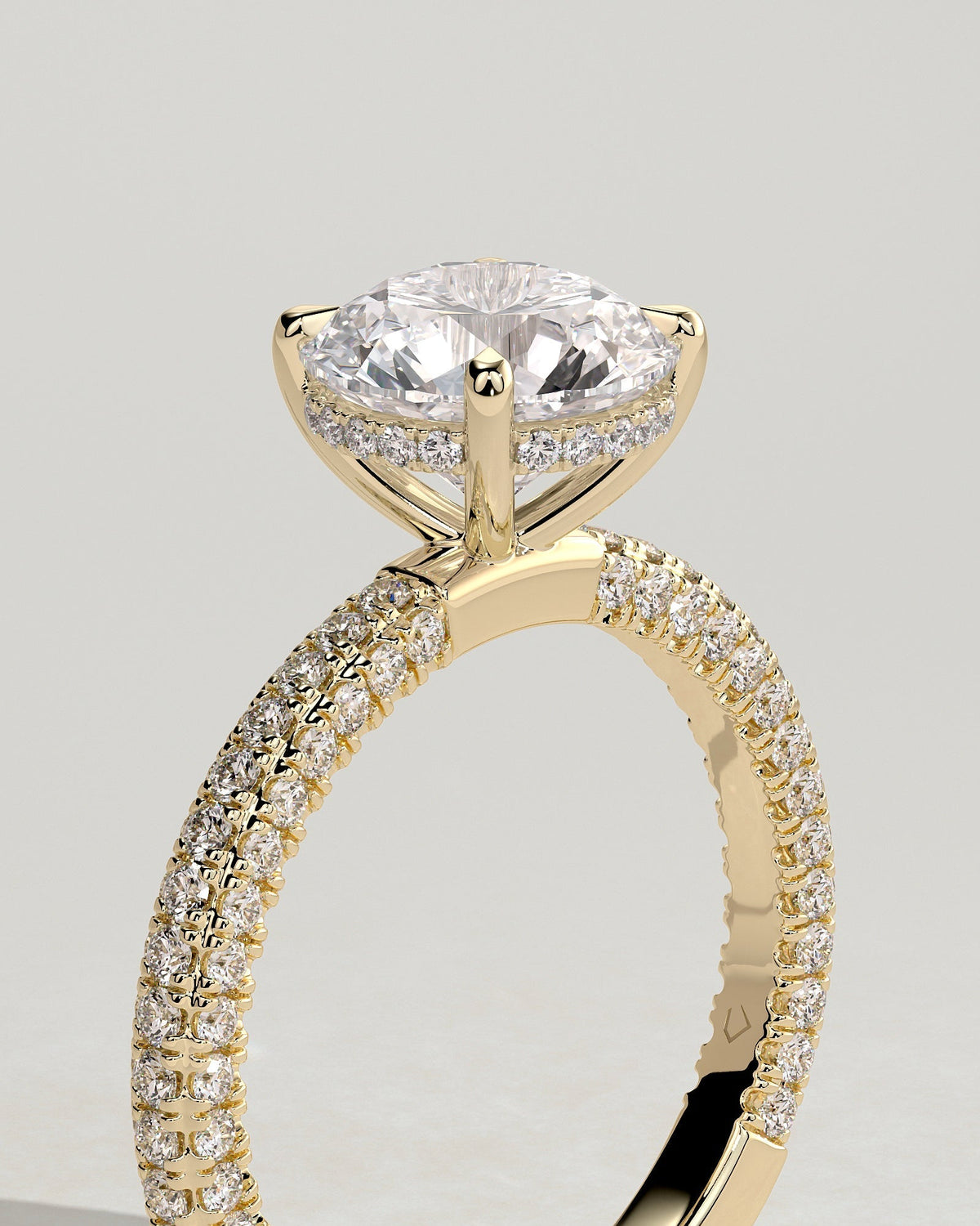 Round Hidden Halo and Triple Pave Lab Grown Diamond Engagement Ring