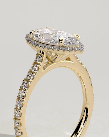Marquise Halo and Pave Lab Grown Diamond Engagement Ring