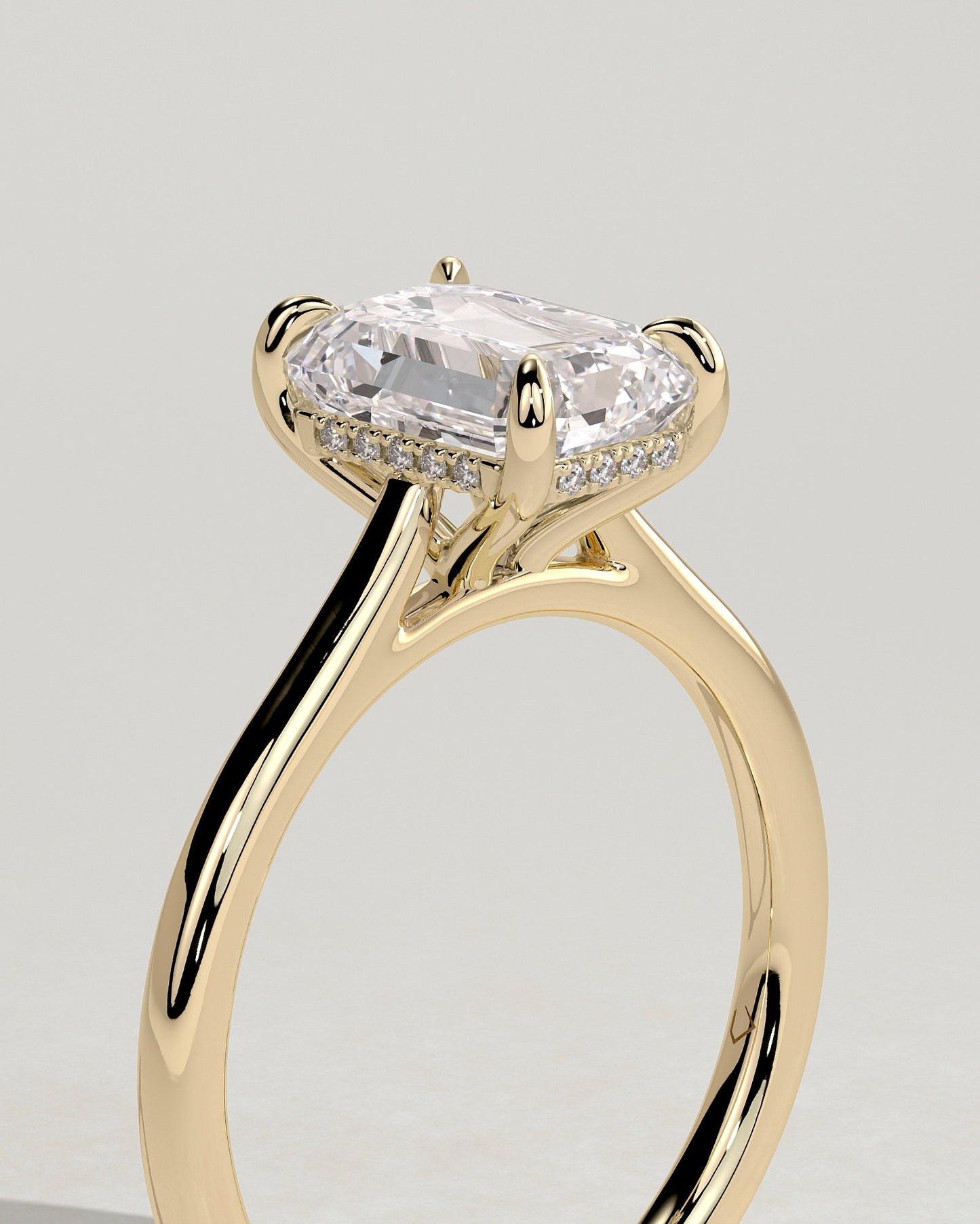 Emerald Hidden Halo Lab Grown Diamond Engagement Ring
