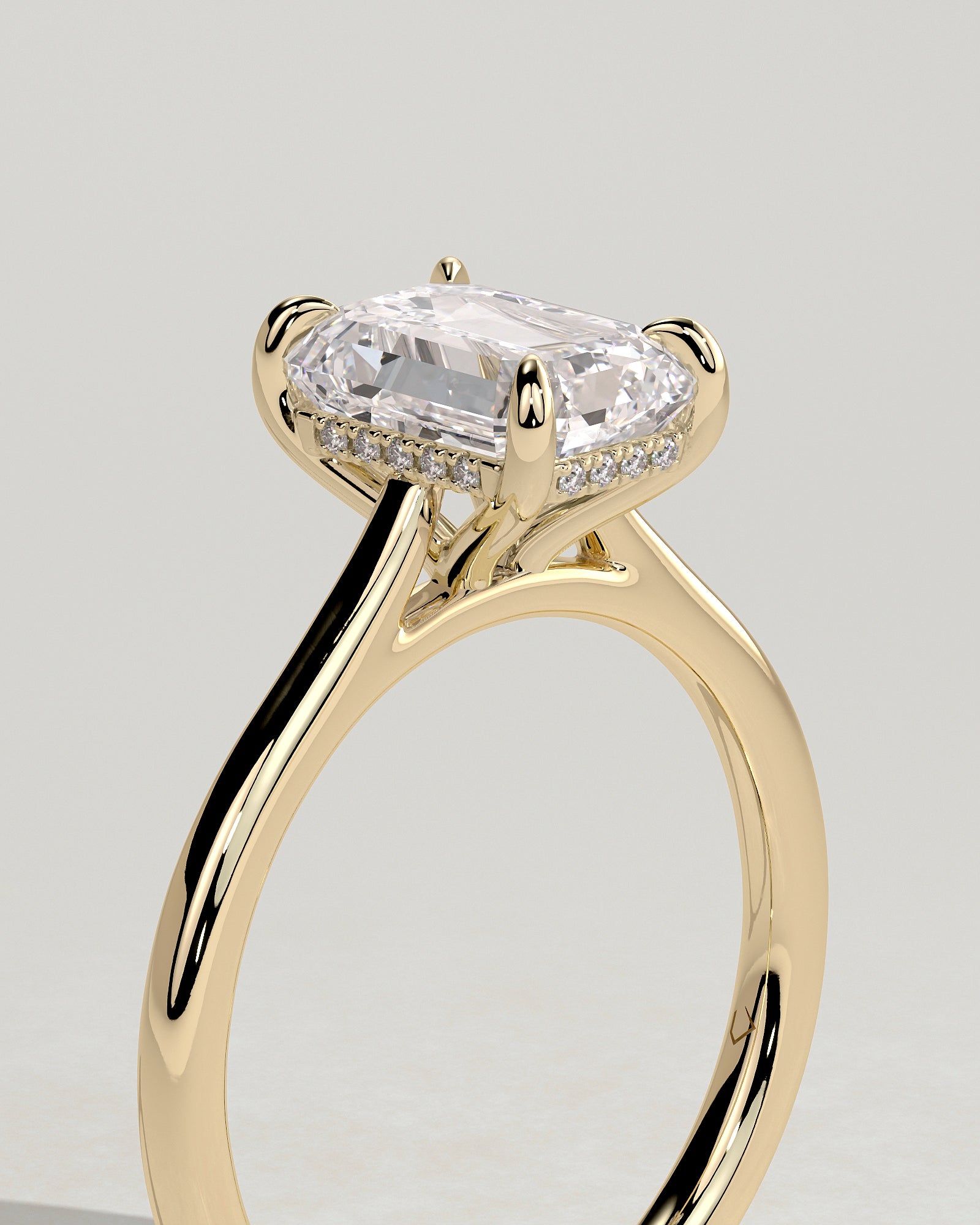 Emerald Hidden Halo Lab Grown Diamond Engagement Ring