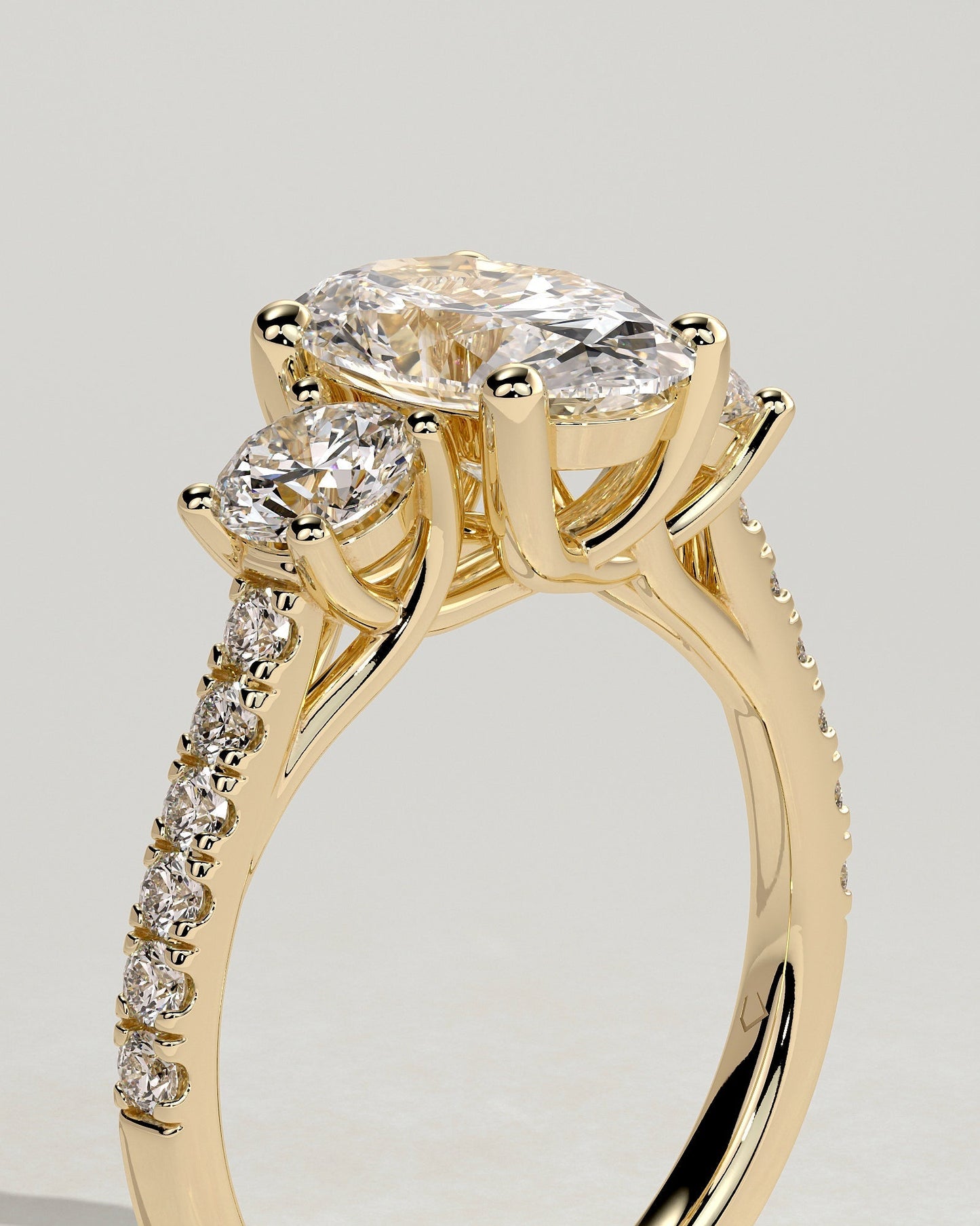 Oval Three Stones and Pave Lab Grown Diamond Engagement Ring