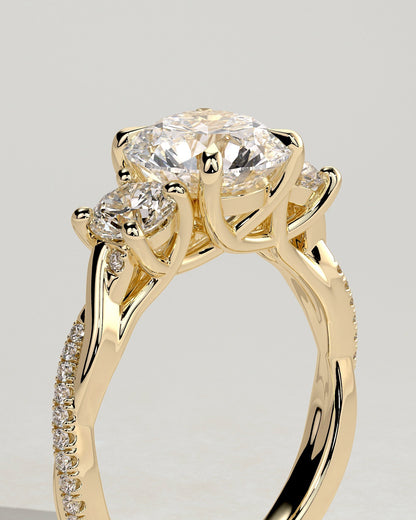Round Three Stones and Twisted Pave Lab Grown Diamond Engagement Ring