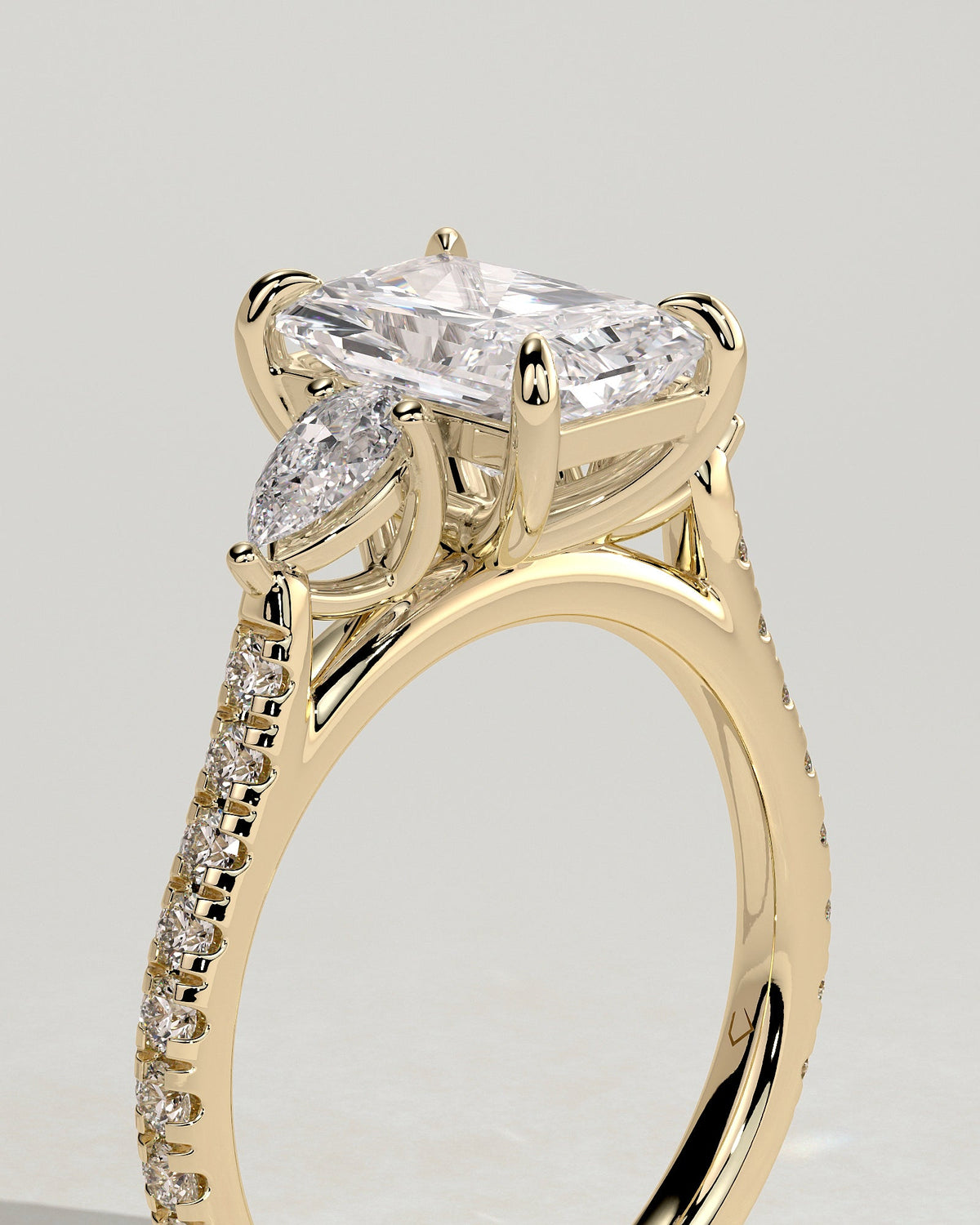 Radiant Pave and Three Stones Lab Grown Diamond Engagement Ring