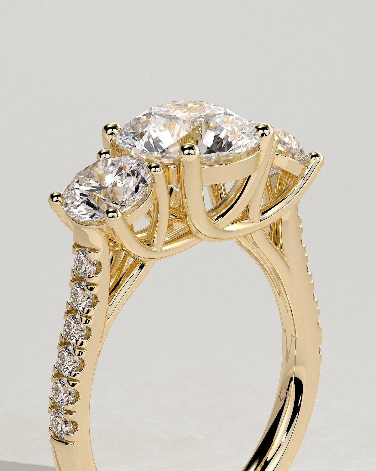 Round Three Stones and Pave Lab Grown Diamond Engagement Ring