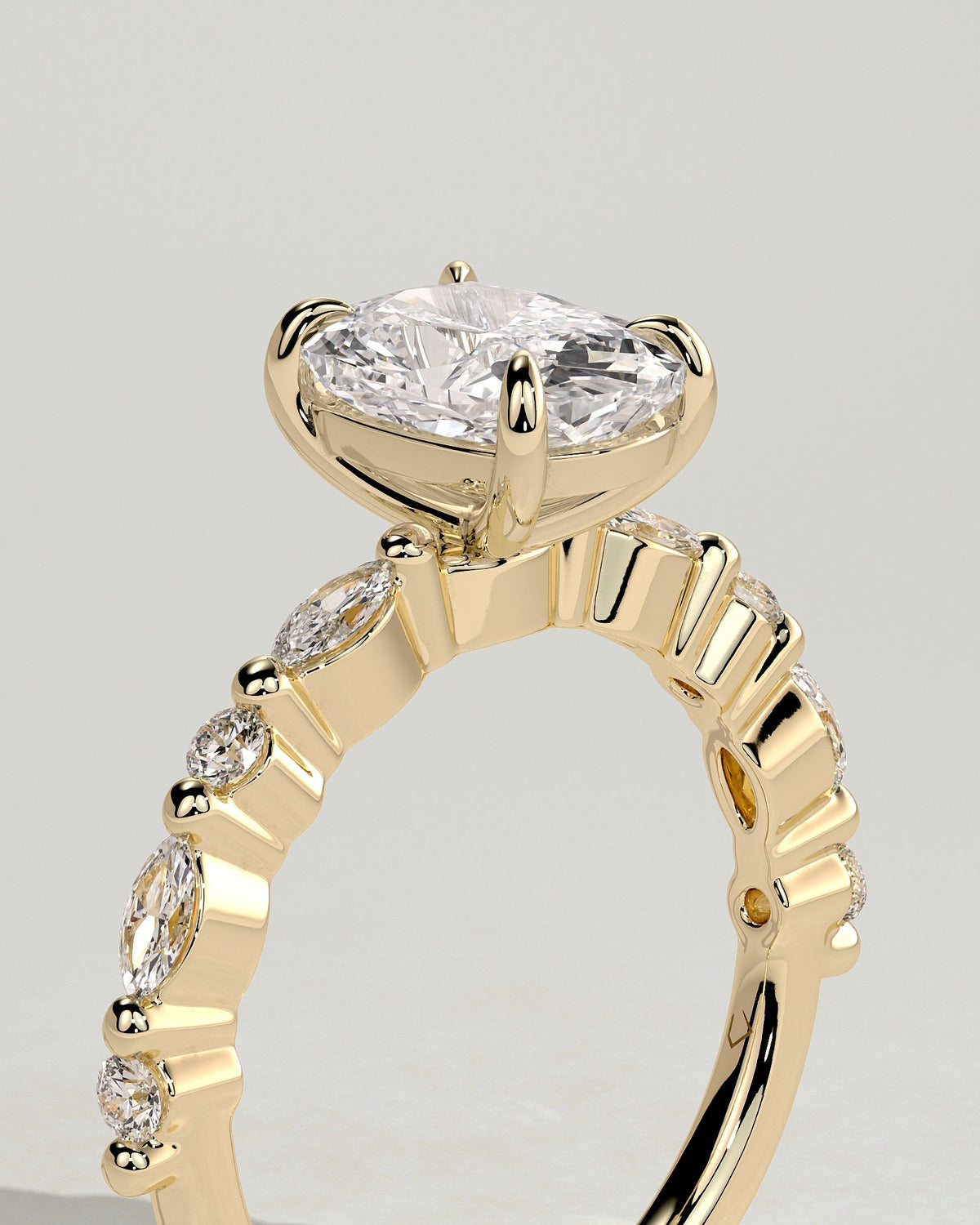 Elongated Cushion Pave Lab Grown Diamond Engagement Ring