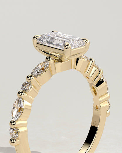 Emerald Alternating Pave Lab Grown Diamond Engagement Ring