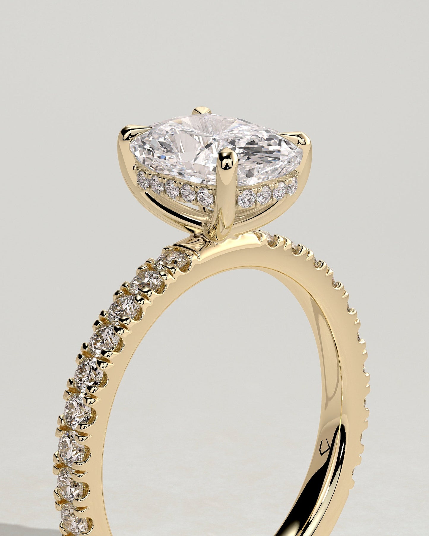 Elongated Cushion Hidden Halo and Pave Lab Grown Diamond Engagement Ring