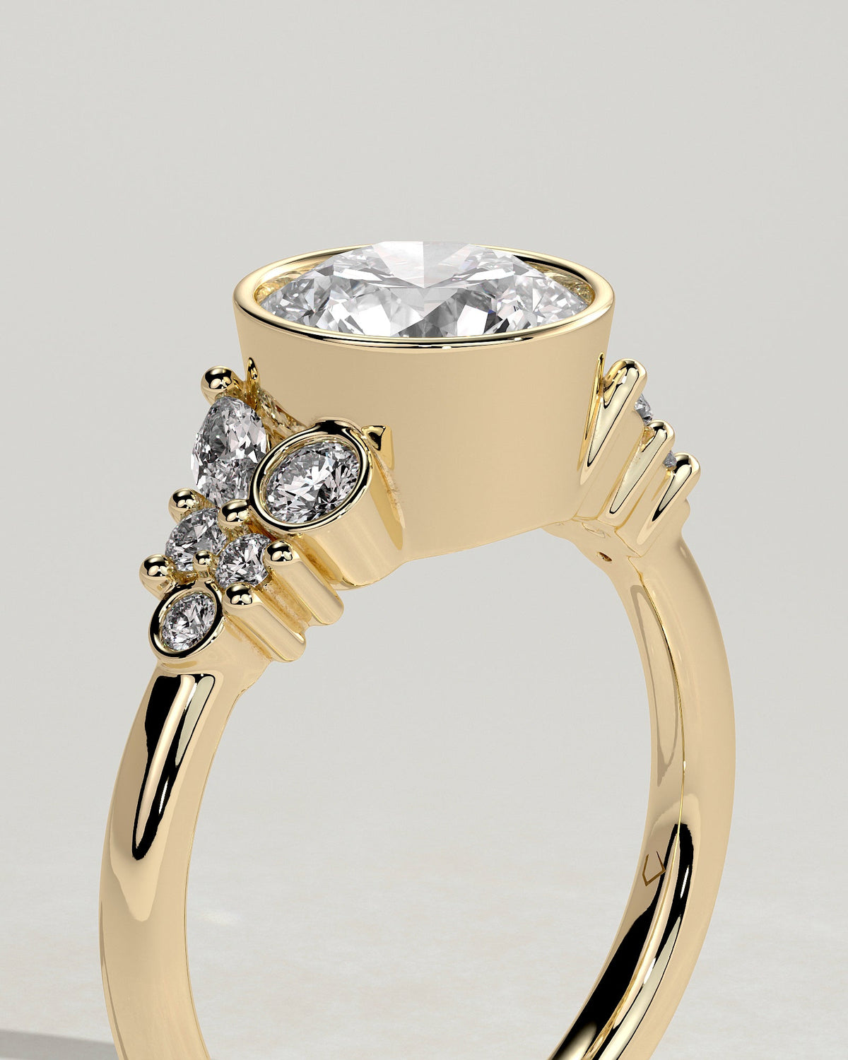 Round Bezel & Cluster Lab Grown Diamond Engagement Ring