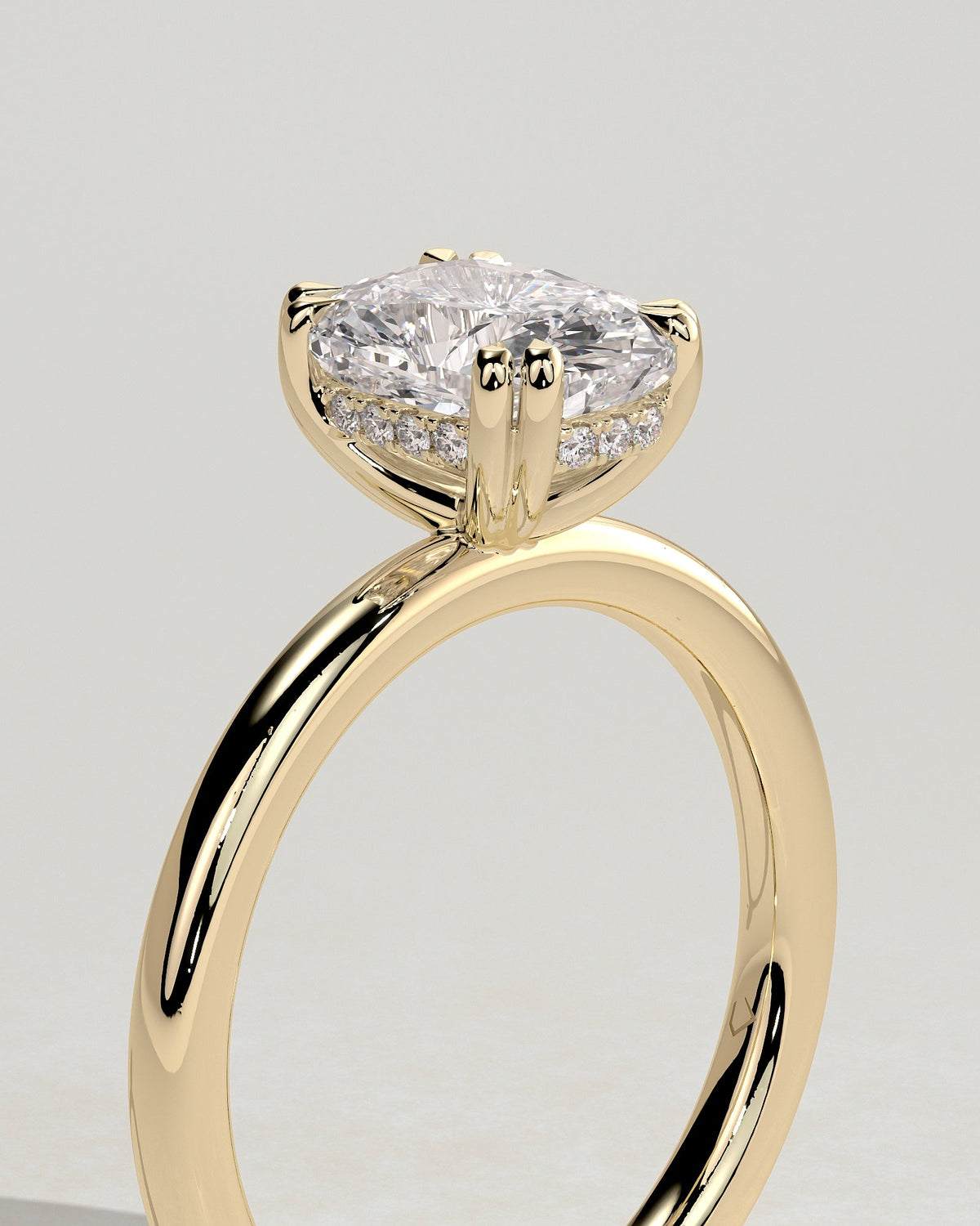 Elongated Cushion Hidden Halo Lab Grown Diamond Engagement Ring
