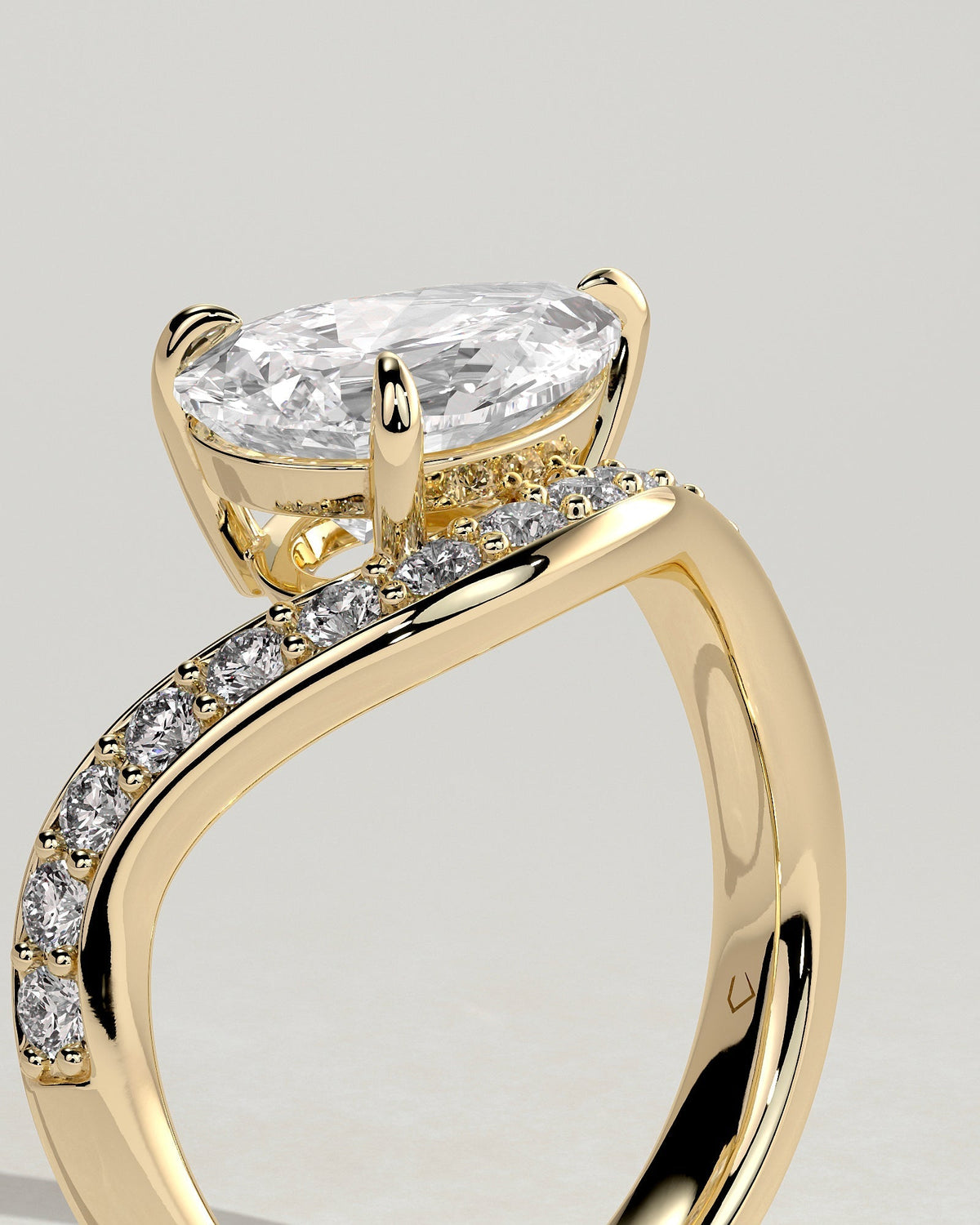 Pear Swirl East West Pave Lab Grown Diamond Engagement Ring