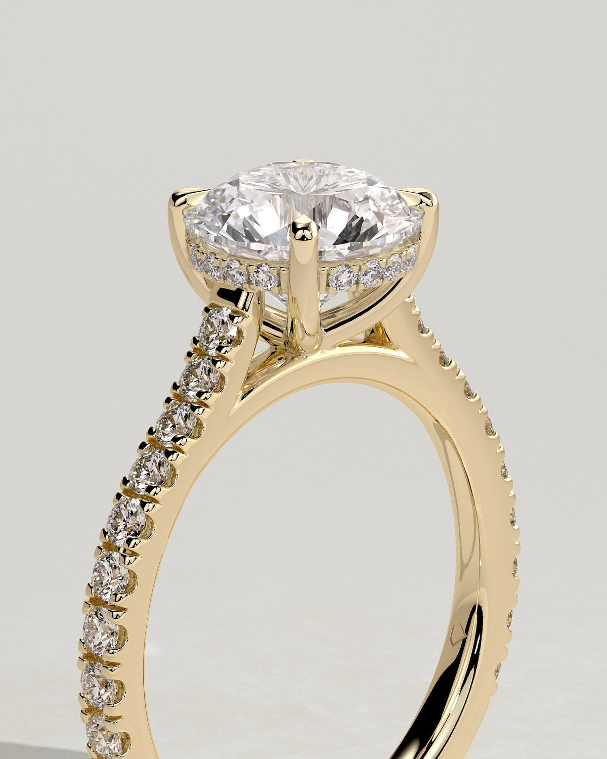 Cushion Hidden Halo & Pave With Cathedral Lab Grown Diamond Engagement Ring