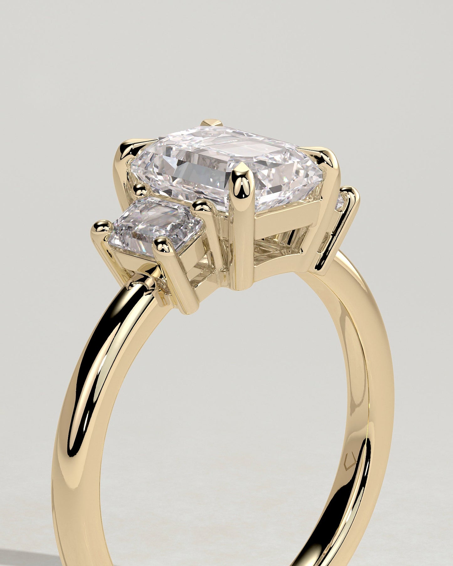 Emerald Three Stones Lab Grown Diamond Engagement Ring