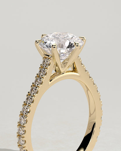 Round Pave and Cathedral Lab Grown Diamond Engagement Ring