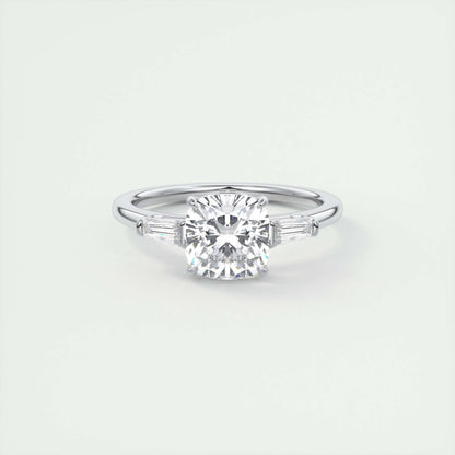 2 CT Cushion Three Stone CVD F/VS1 Diamond Engagement Ring 1