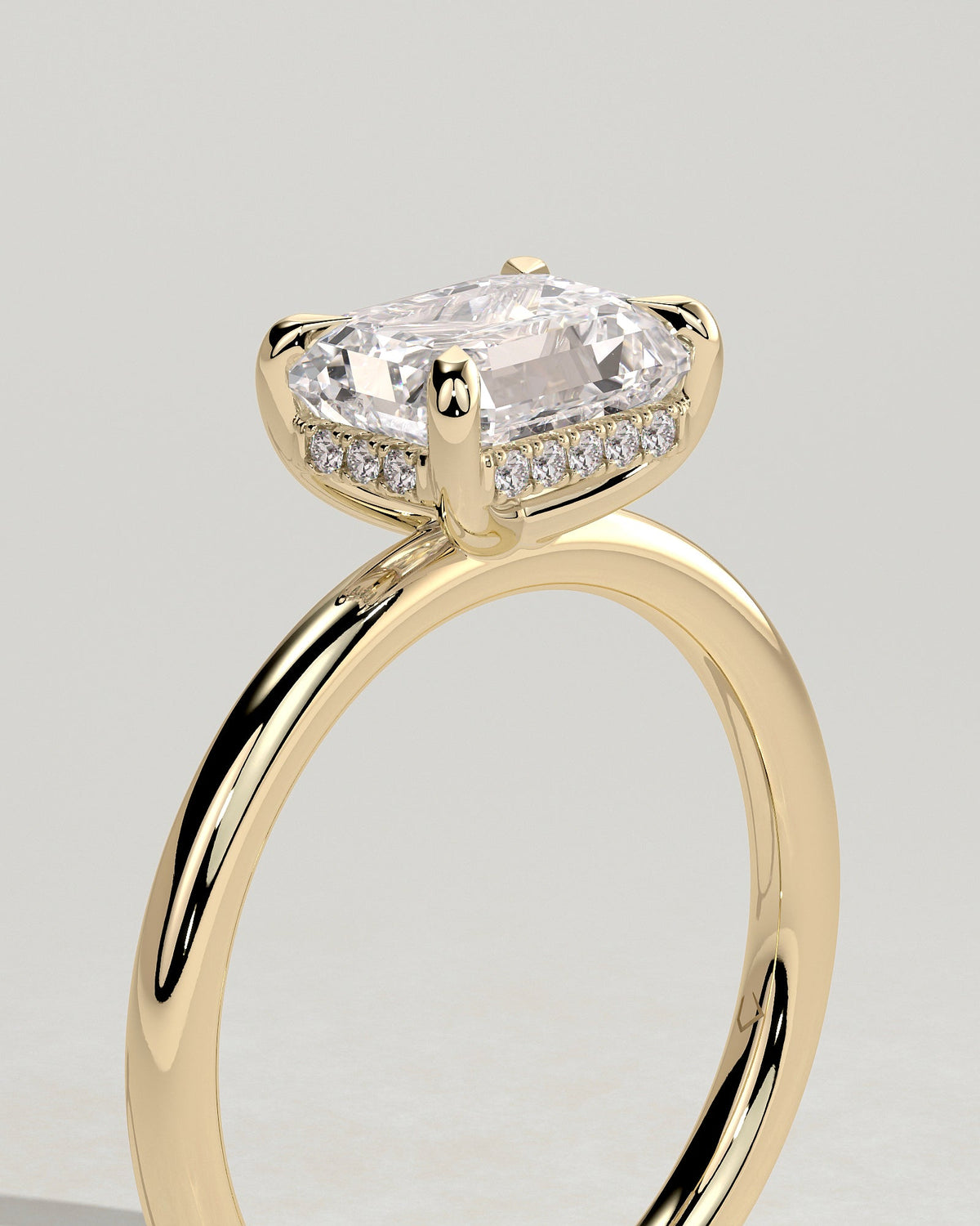 Emerald East West Hidden Halo Lab Grown Diamond Engagement Ring