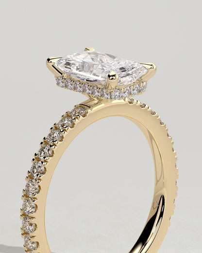 Radiant Hidden Halo and Pave Lab Grown Diamond Engagement Ring