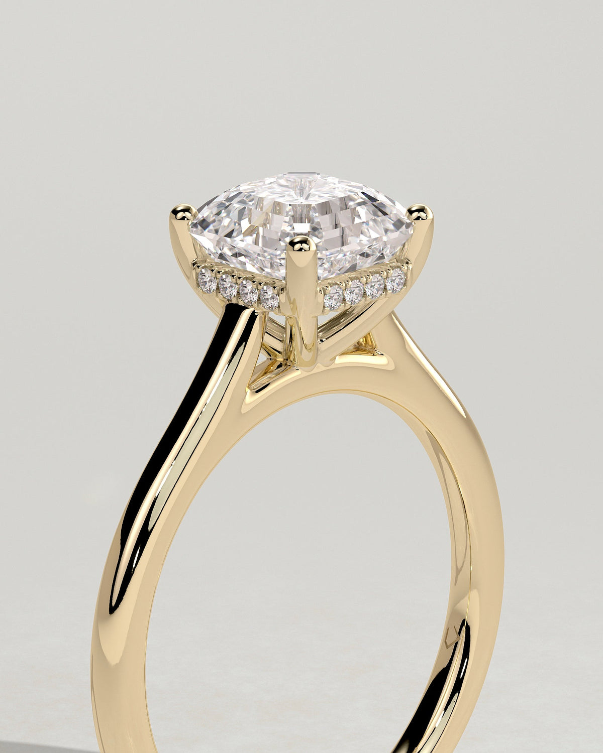 Asscher Hidden Halo & Cathedral Lab Grown Diamond Engagement Ring
