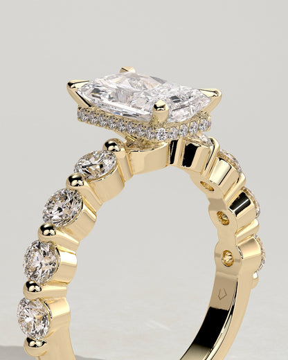 Radiant Hidden Halo and Pave Lab Grown Diamond Engagement Ring