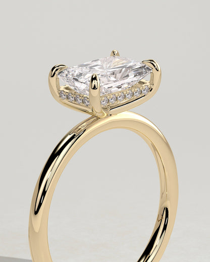 Radiant Hidden Halo and East West Lab Grown Diamond Engagement Ring