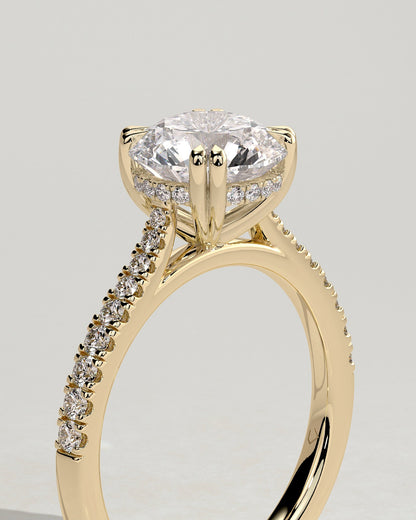 Round Hidden Halo and Pave Lab Grown Diamond Engagement Ring