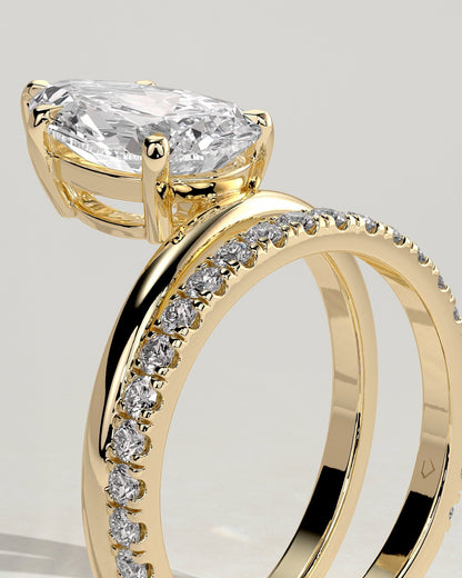 Pear Double Shank Pave Lab Grown Diamond Engagement Ring