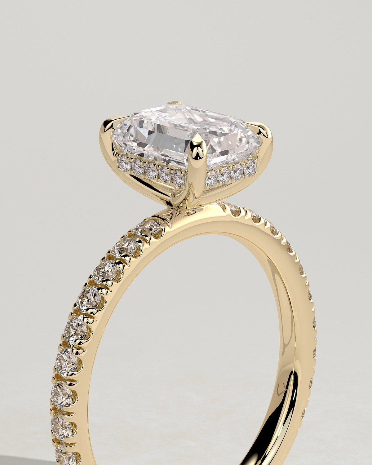 Emerald Hidden Halo and Pave Lab Grown Diamond Engagement Ring