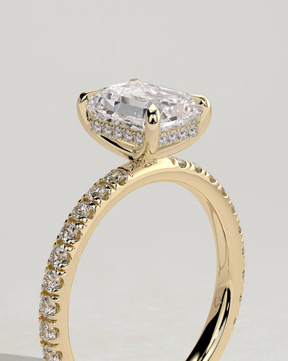 Emerald Hidden Halo and Pave Lab Grown Diamond Engagement Ring