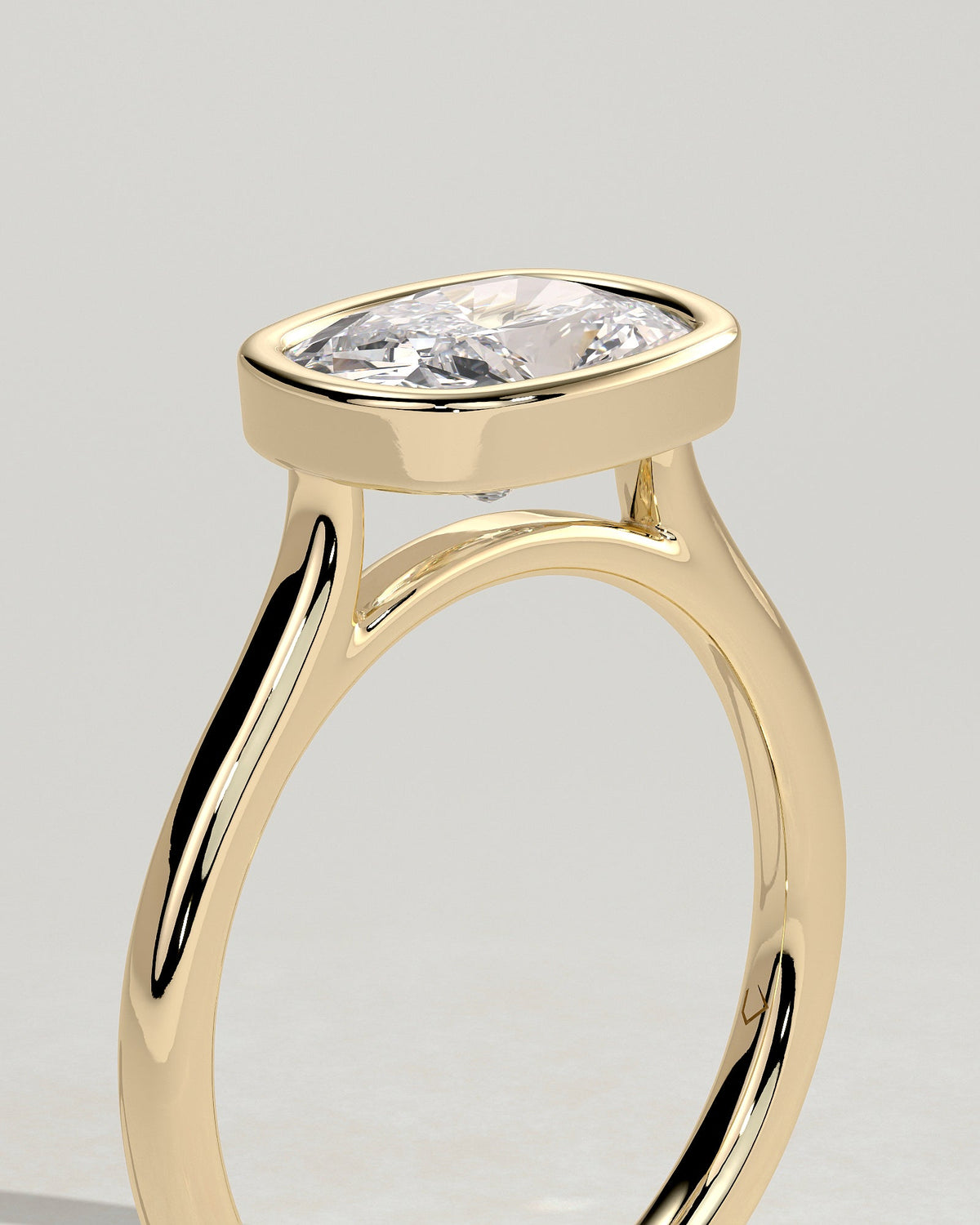 Elongated Cushion East West Bezel Lab Grown Diamond Engagement Ring