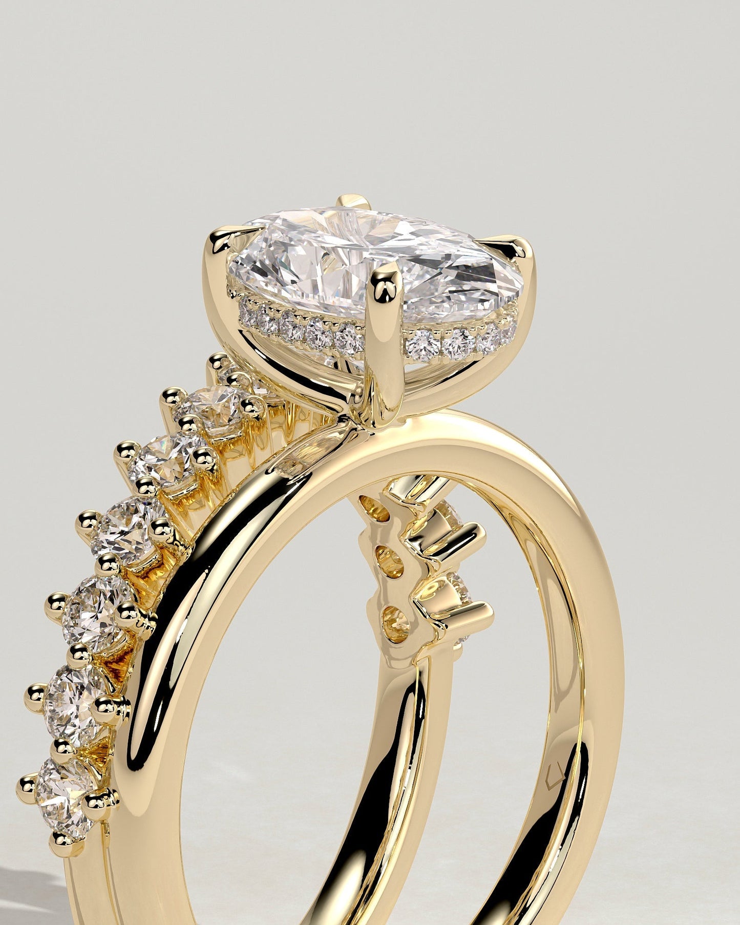 Oval Double Shank Tapered Pave Lab Grown Diamond Engagement Ring