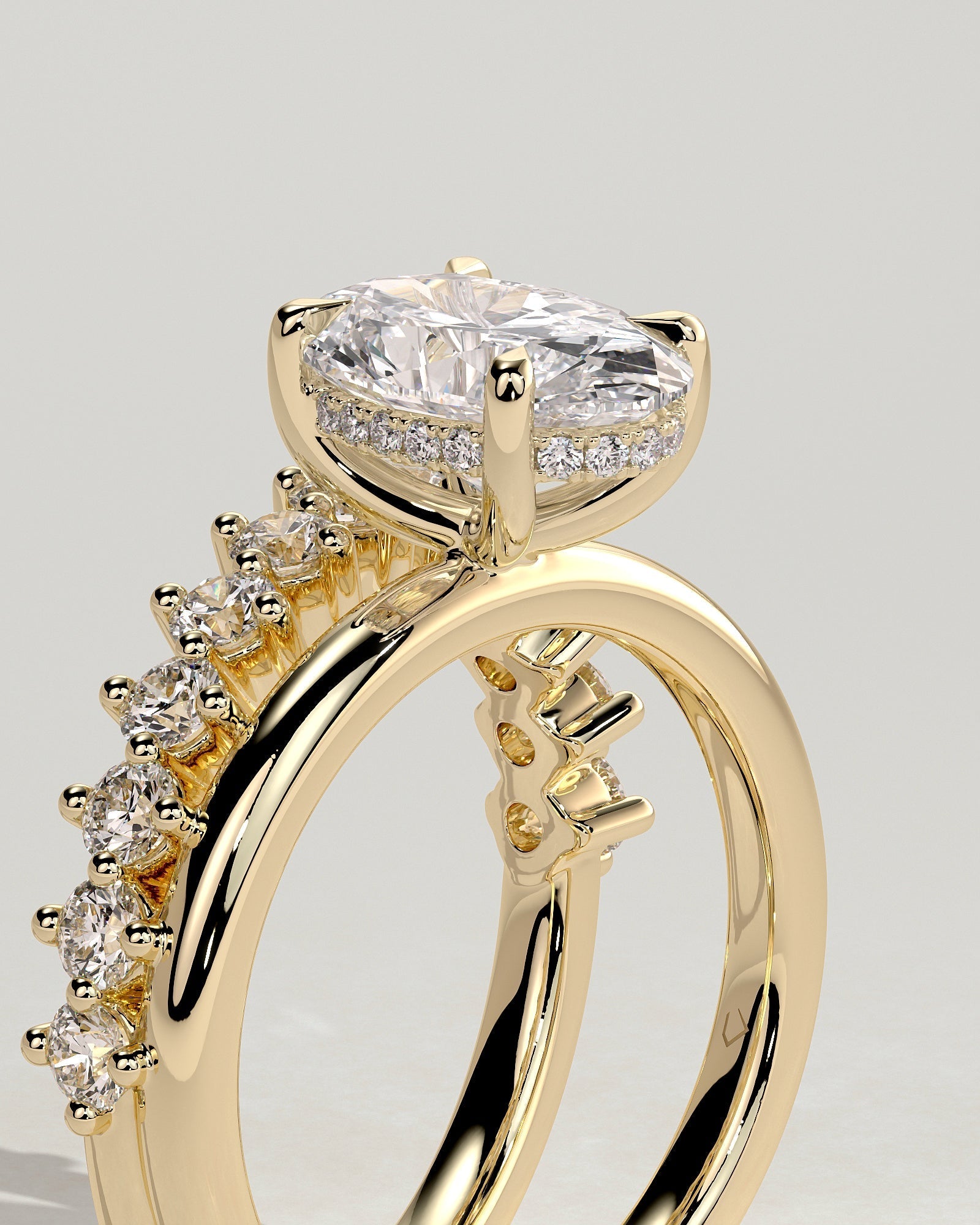 Oval Double Shank Tapered Pave Lab Grown Diamond Engagement Ring