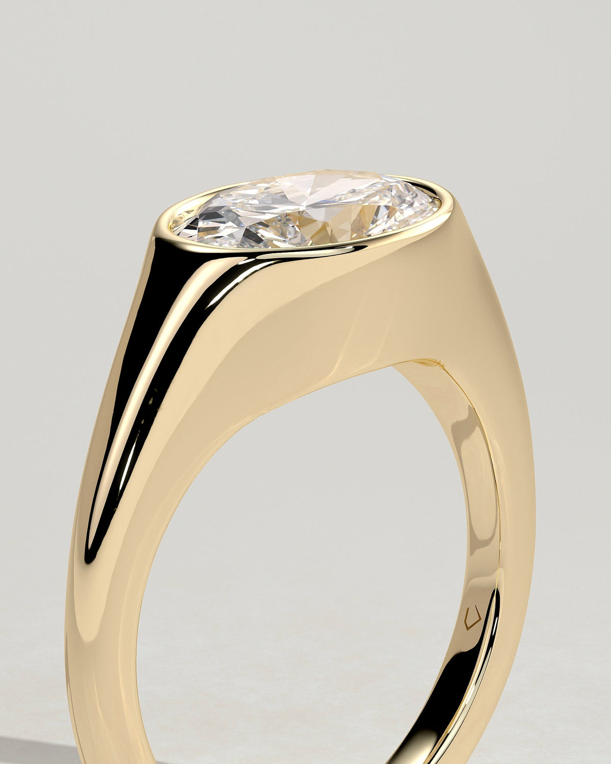 Oval Signet Solitaire Lab Grown Diamond Engagement Ring