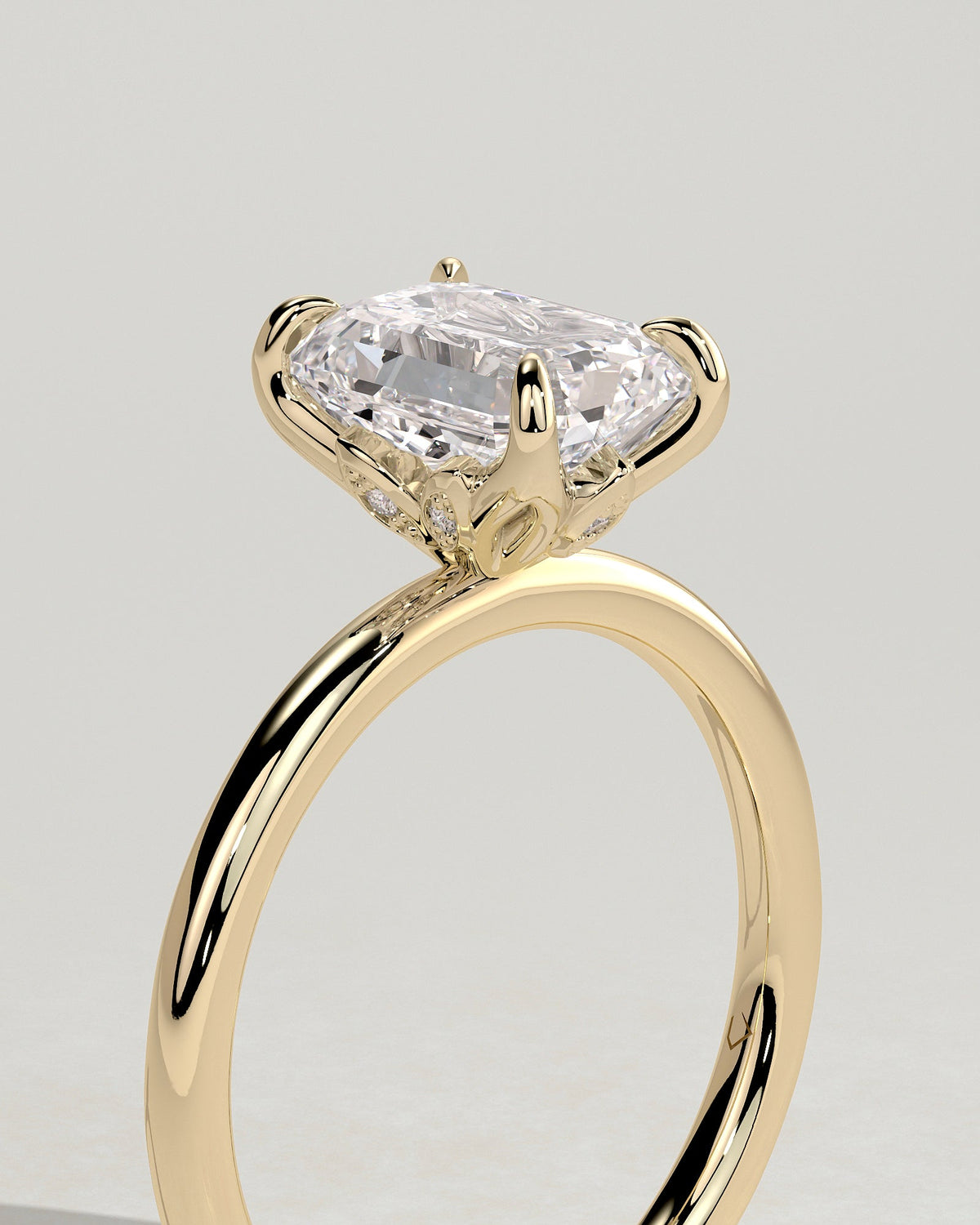 Emerald Solitaire With Tulip Prongs Lab Grown Diamond Engagement Ring