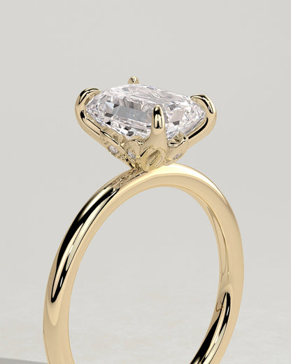 Emerald Solitaire With Tulip Prongs Lab Grown Diamond Engagement Ring