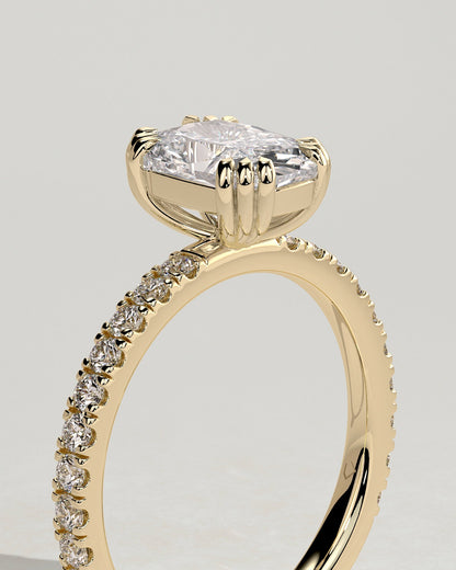Elongated Cushion Pave and Triple Prongs Lab Grown Diamond Engagement Ring