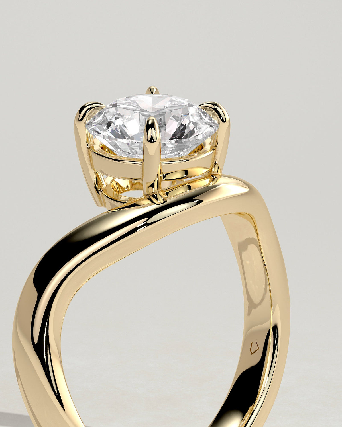 Round Waved Swirl Solitaire Lab Grown Diamond Engagement Ring