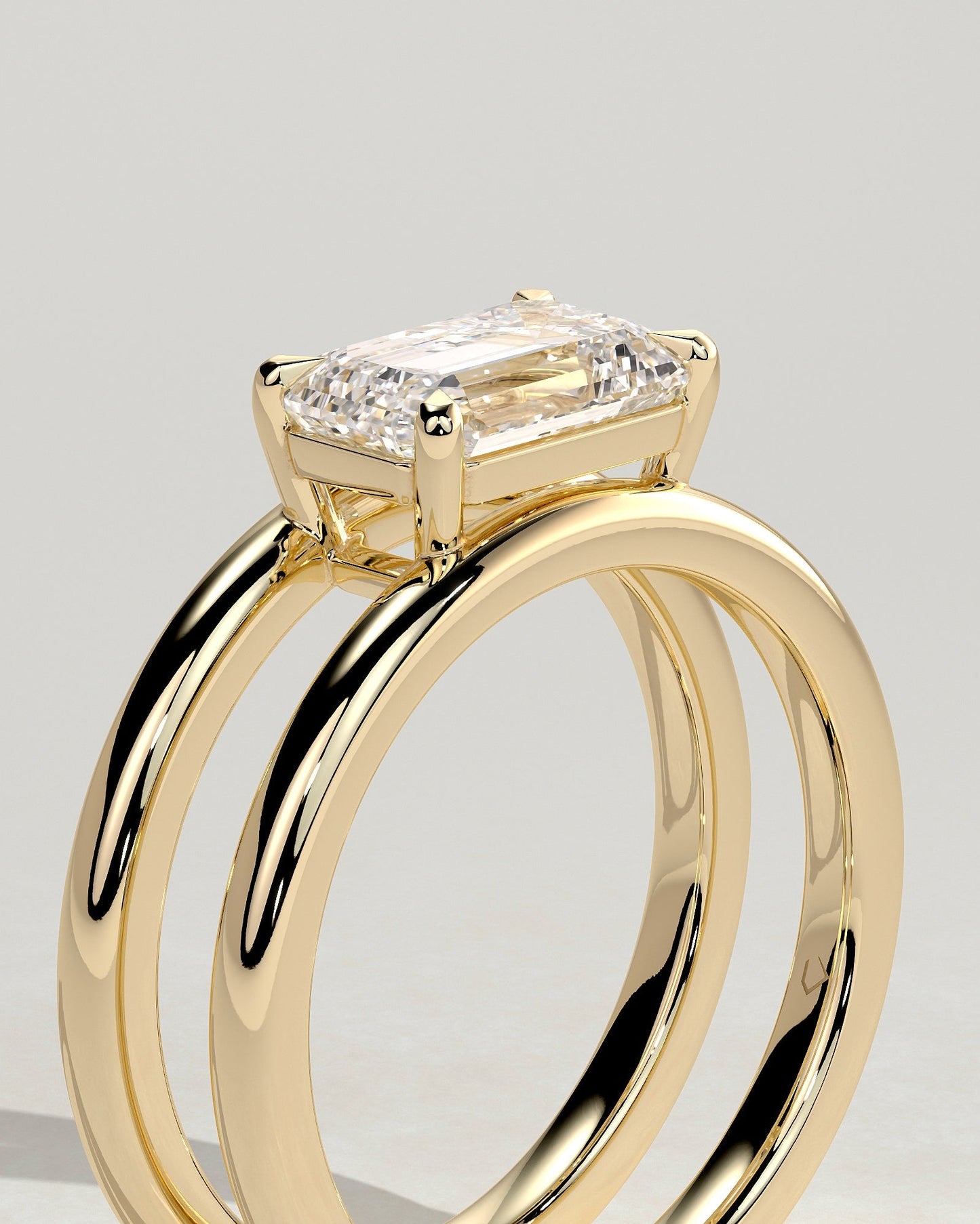 Emerald Double Shank Solitaire Lab Grown Diamond Engagement Ring