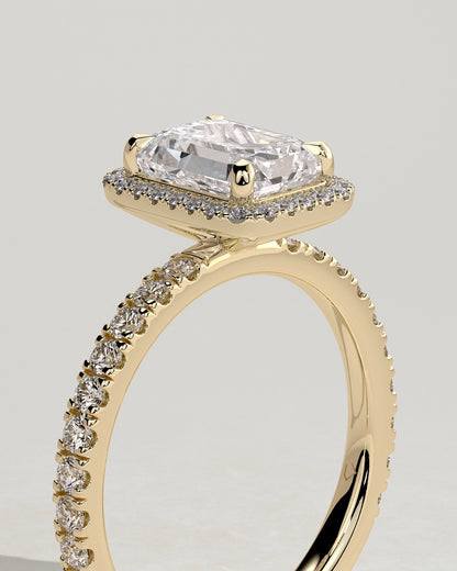 Emerald Halo and Pave Lab Grown Diamond Engagement Ring