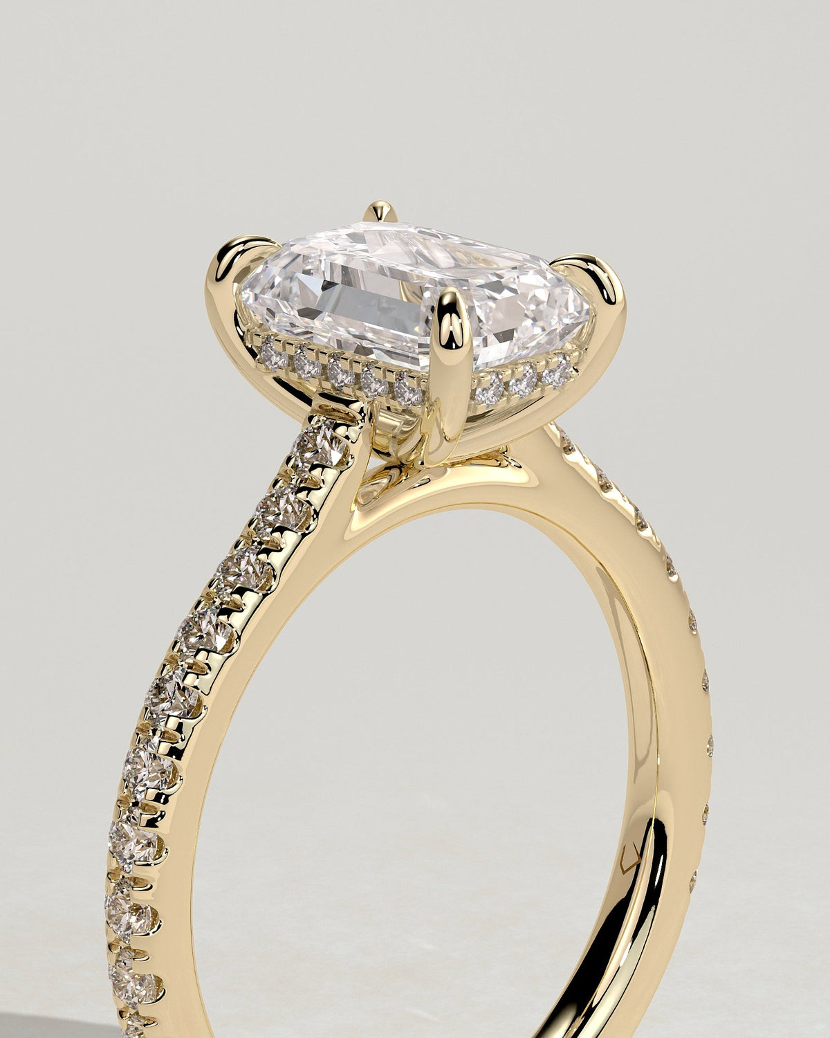 Emerald Hidden Halo and Pave Lab Grown Diamond Engagement Ring