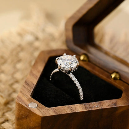 Stunning 3.0 CT Round Moissanite Engagement Ring with Hidden Halo & Pave Design