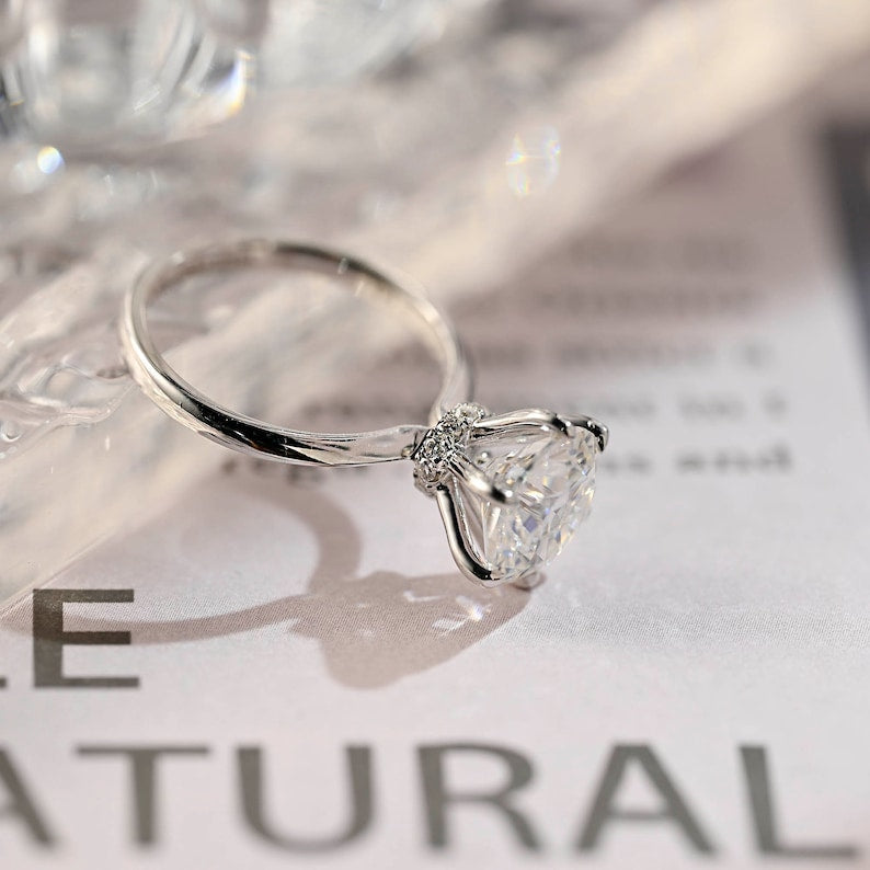 Stunning 2.0 CT Round Moissanite Engagement Ring with Hidden Halo Design 2