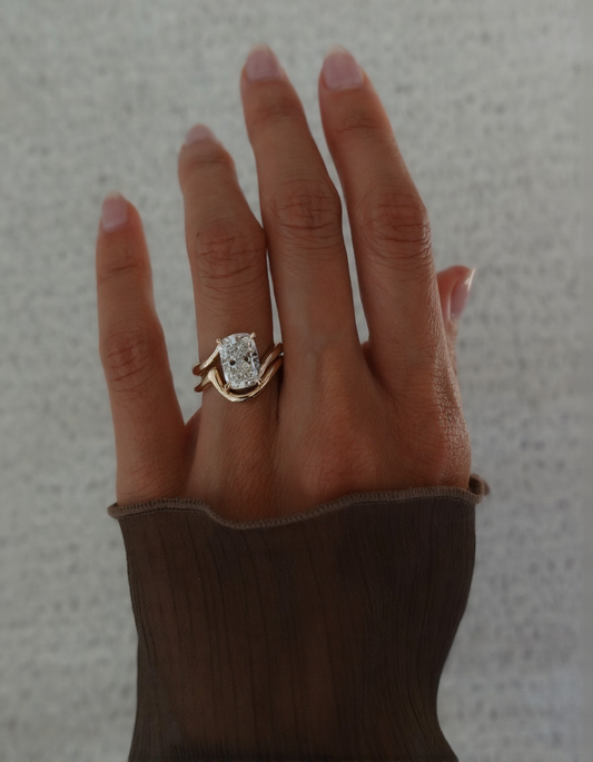 2.5 CT Elongated Cushion Cut Classic Plain Stacking Lab Grown Diamond Bridal Ring Set