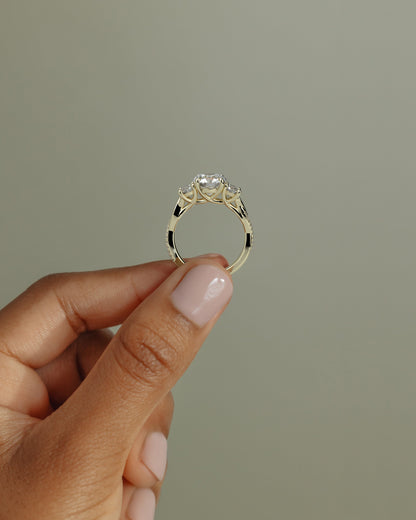 Round Three Stones and Twisted Pave Lab Grown Diamond Engagement Ring