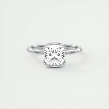2.15 CT Cushion Half Bezel Solitaire Moissanite Engagement Ring 1