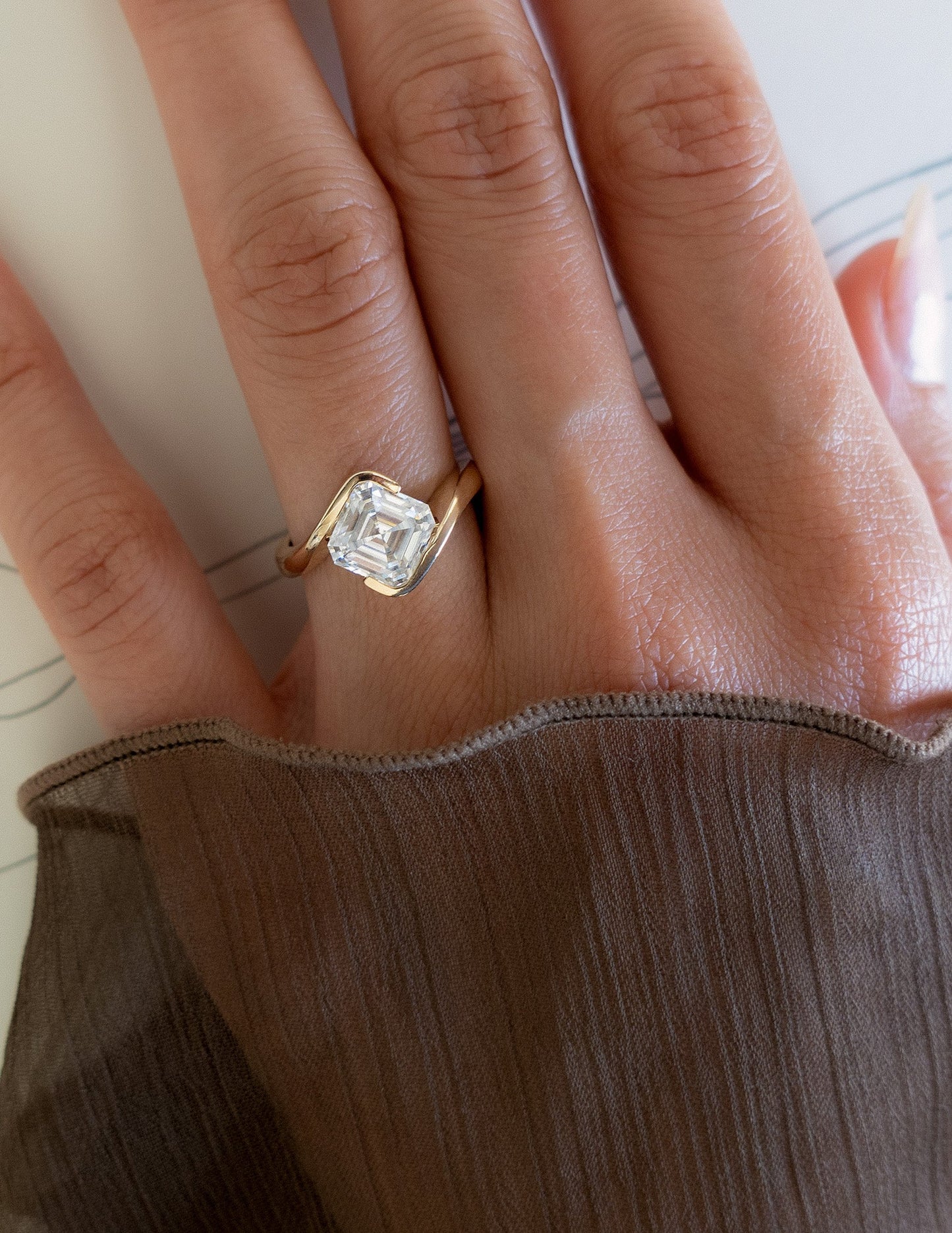 For Kristin-1.5 CT Asscher Lab Grown Curved Shank Engagement Ring