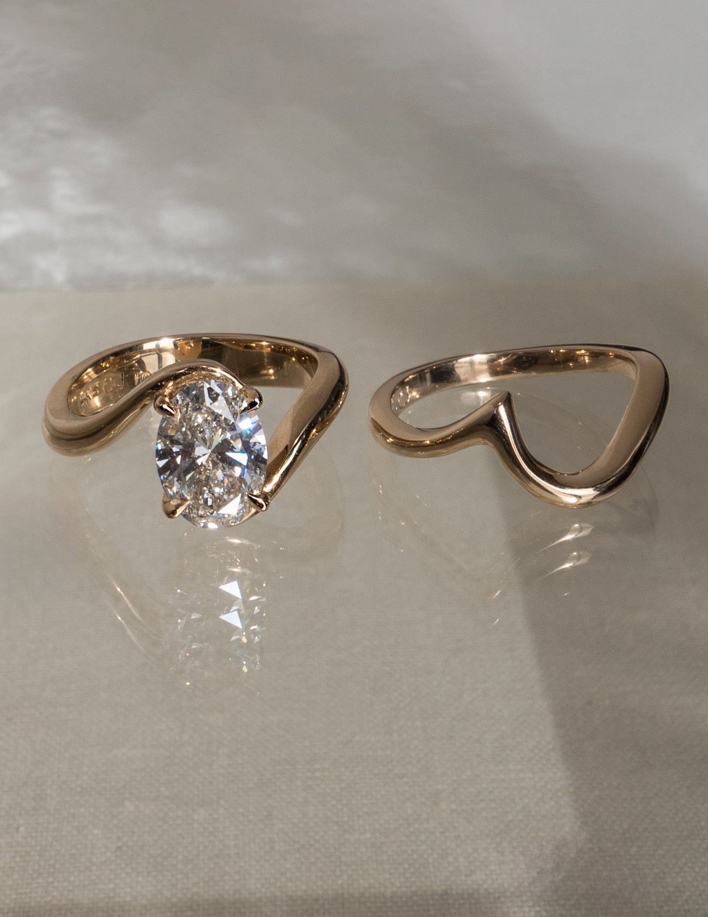 2.5 CT Oval Lab Grown Engagement Ring with Plain Stacking Wedding Band