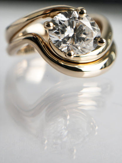 1.5 CT East West Oval Lab Grown Engagement Ring with Plain Stacking Band