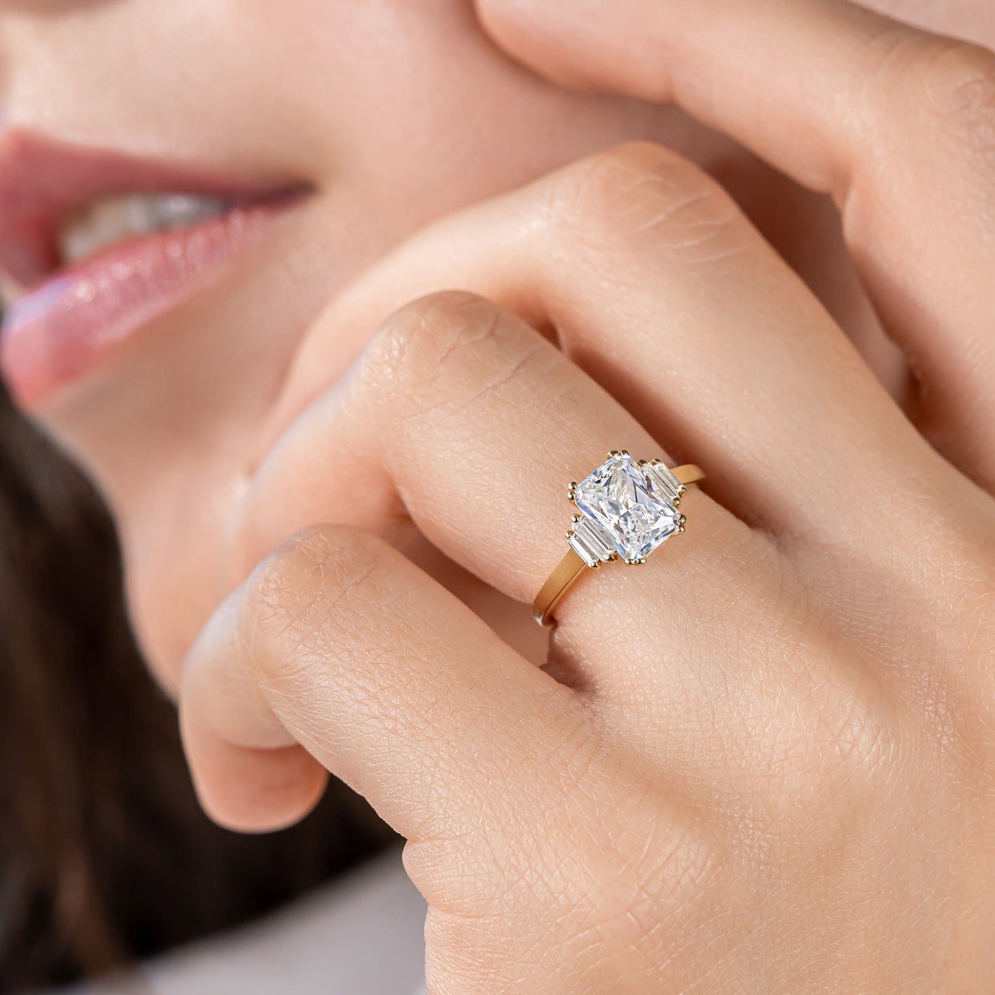 2 CT Round Three Stones Lab Grown Diamond Engagement Ring