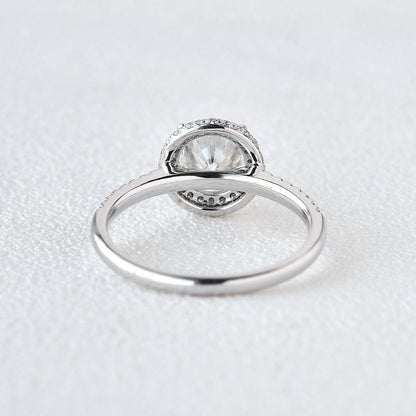 1.0 CT Round Cut Halo Pave Moissanite Engagement Ring 8