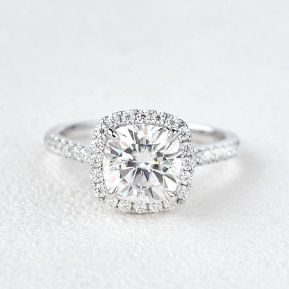 1.8 CT Cushion Cut Halo Pave Moissanite Engagement Ring 1