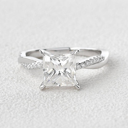1.75 CT Princess Cut Twisted Pave Moissanite Engagement Ring 1